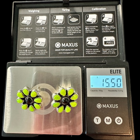 Green Aurora Opals & Black Onyx in Solid Sterling Silver Necklace & Earring Set - Picture 12 of 14